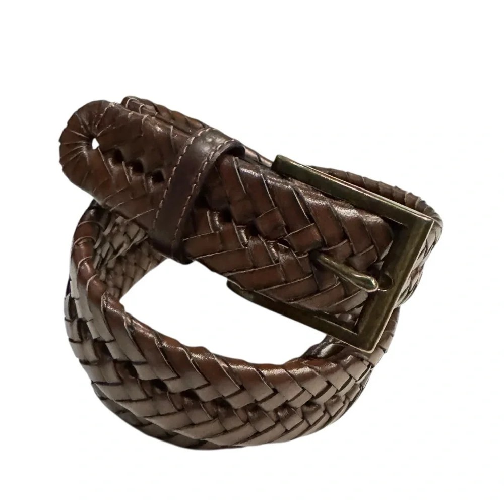 VTG Lands’ End Braided Brown Leather Belt | Size 35 | Classic Casual Style